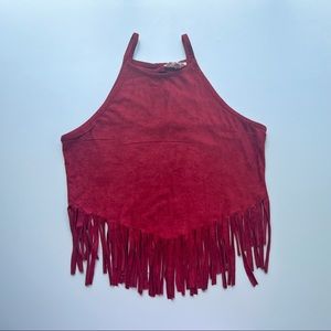 Red fringe crop top